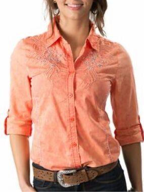 Roar Orange Embellished Button-Down Shirt